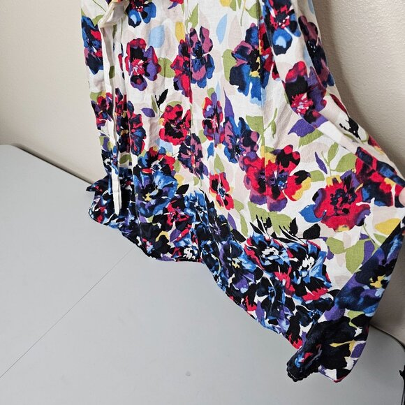 Lane Bryant 26 White Floral Dress Linen Blend Smocked Midi Cottage Sun Dress - Picture 5 of 9